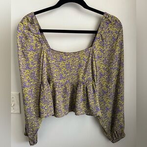 Abound Square Neck Peplum Top, Long Sleeve, Size XS